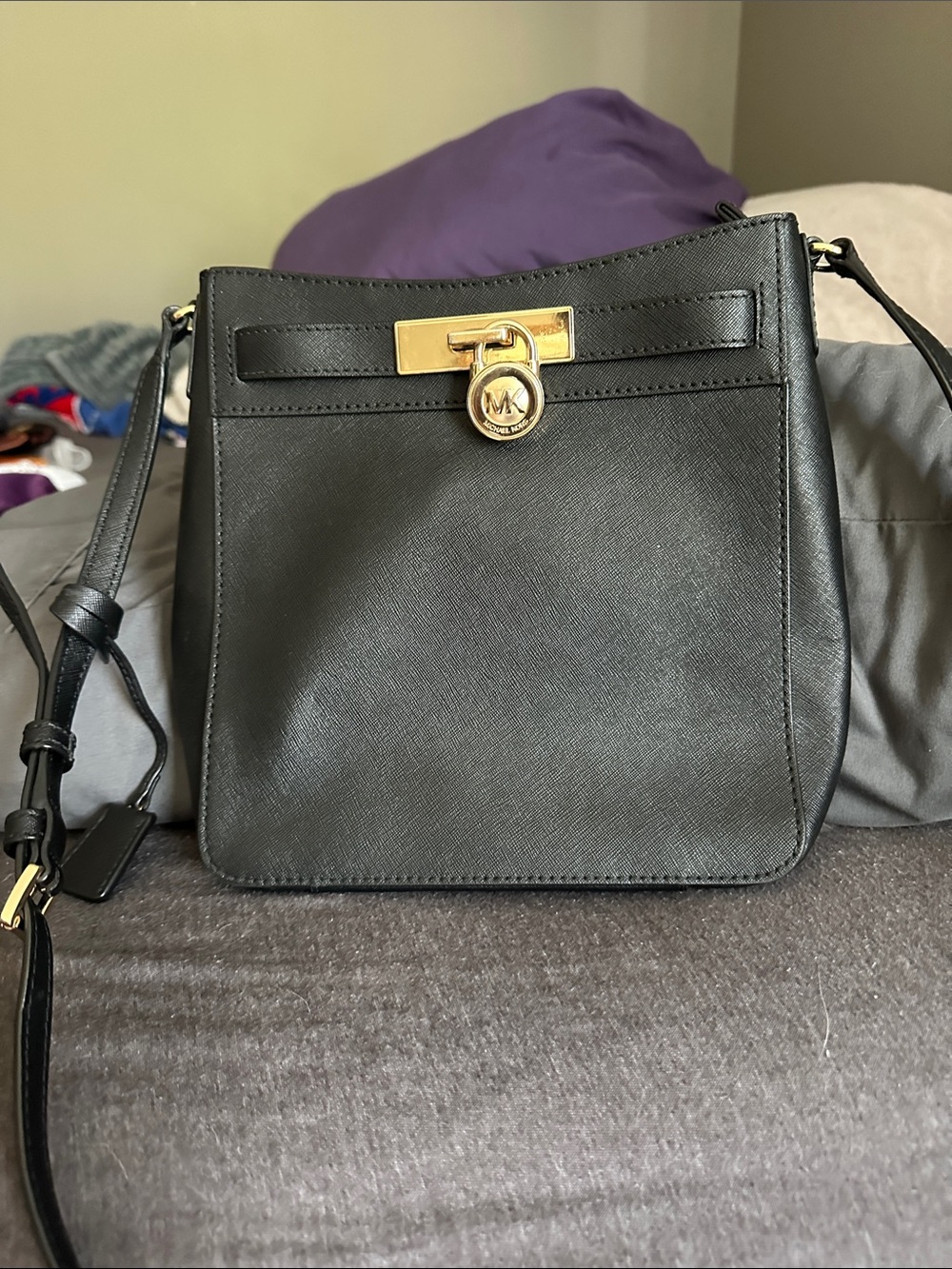 Michael Kors Black Crossbody Bag with Gold Accent